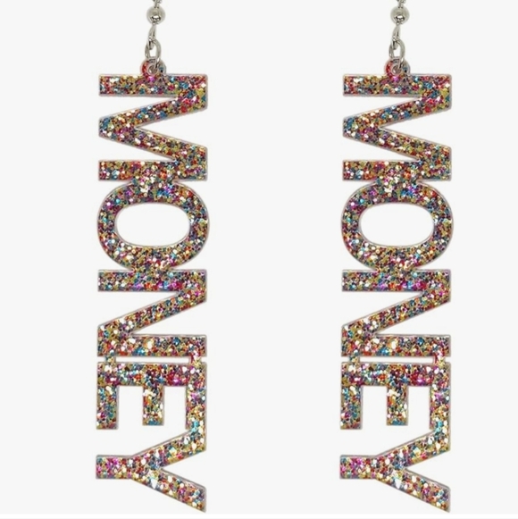 Women’s Jewelry Unique Cute Sparkly Multicolor Glitter Money Dangle Earrings - Picture 1 of 2